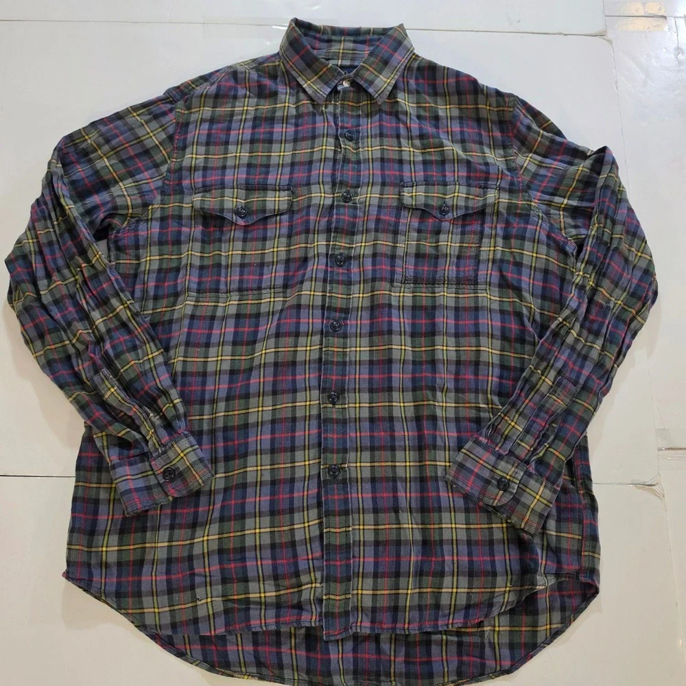 Polo Ralph Lauren Mens Large Plaid Flannel Shirt Blue Green Red Long Sleeve